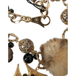 Dolce & Gabbana Gold Black Crystals Lapin Fur Filigree Chocker Necklace SMY101403