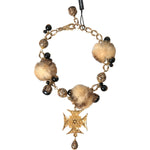 Dolce & Gabbana Gold Black Crystals Lapin Fur Filigree Chocker Necklace SMY101403