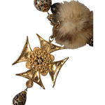 Dolce & Gabbana Gold Black Crystals Lapin Fur Filigree Chocker Necklace SMY101403