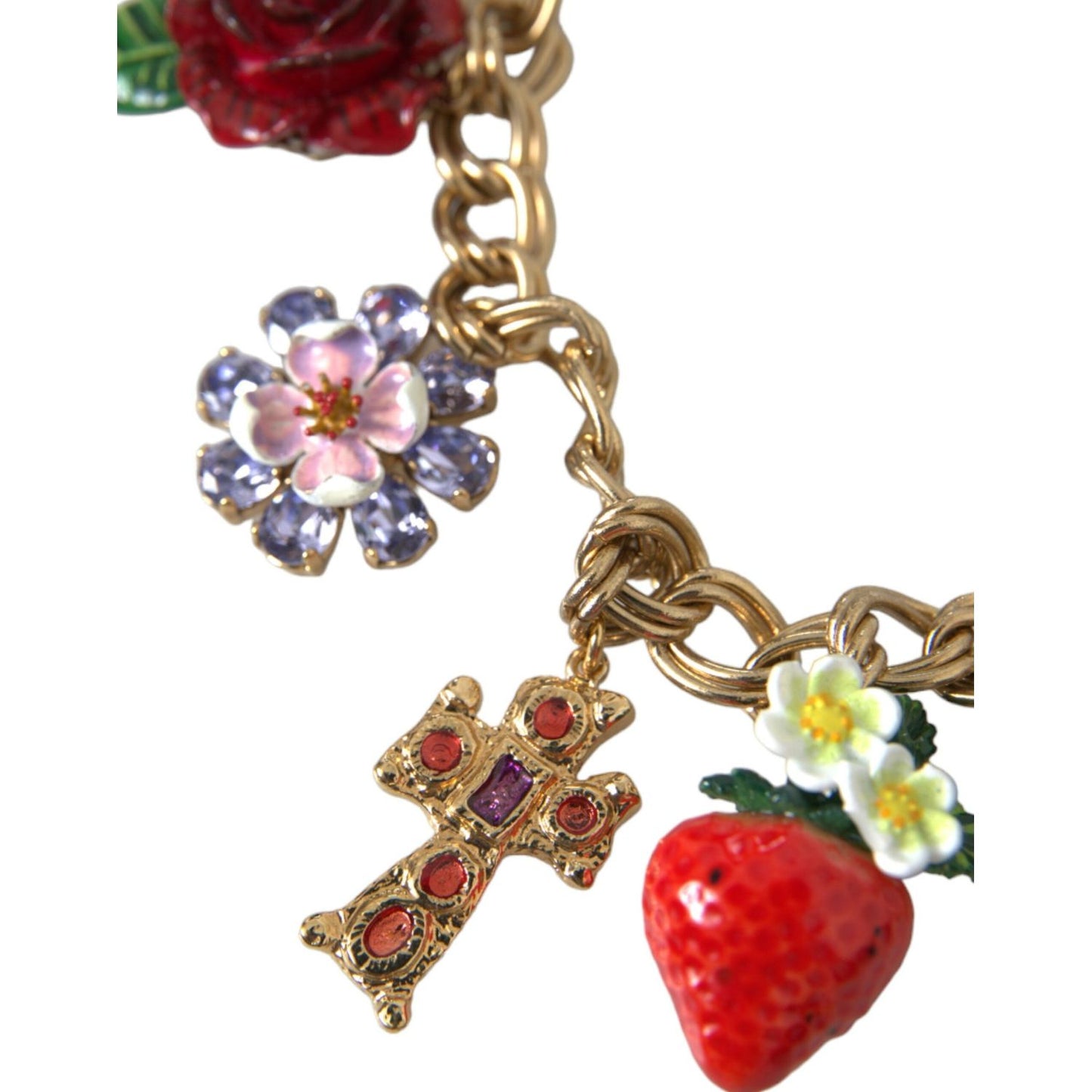 Dolce & Gabbana Gold Chain Rose Cross Strawberry Star Pendant Necklace Necklace