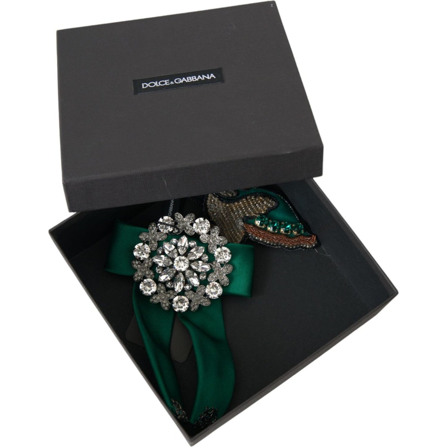 Dolce & Gabbana Green Satin Bird Crystal Women Hair Clip SMY101400