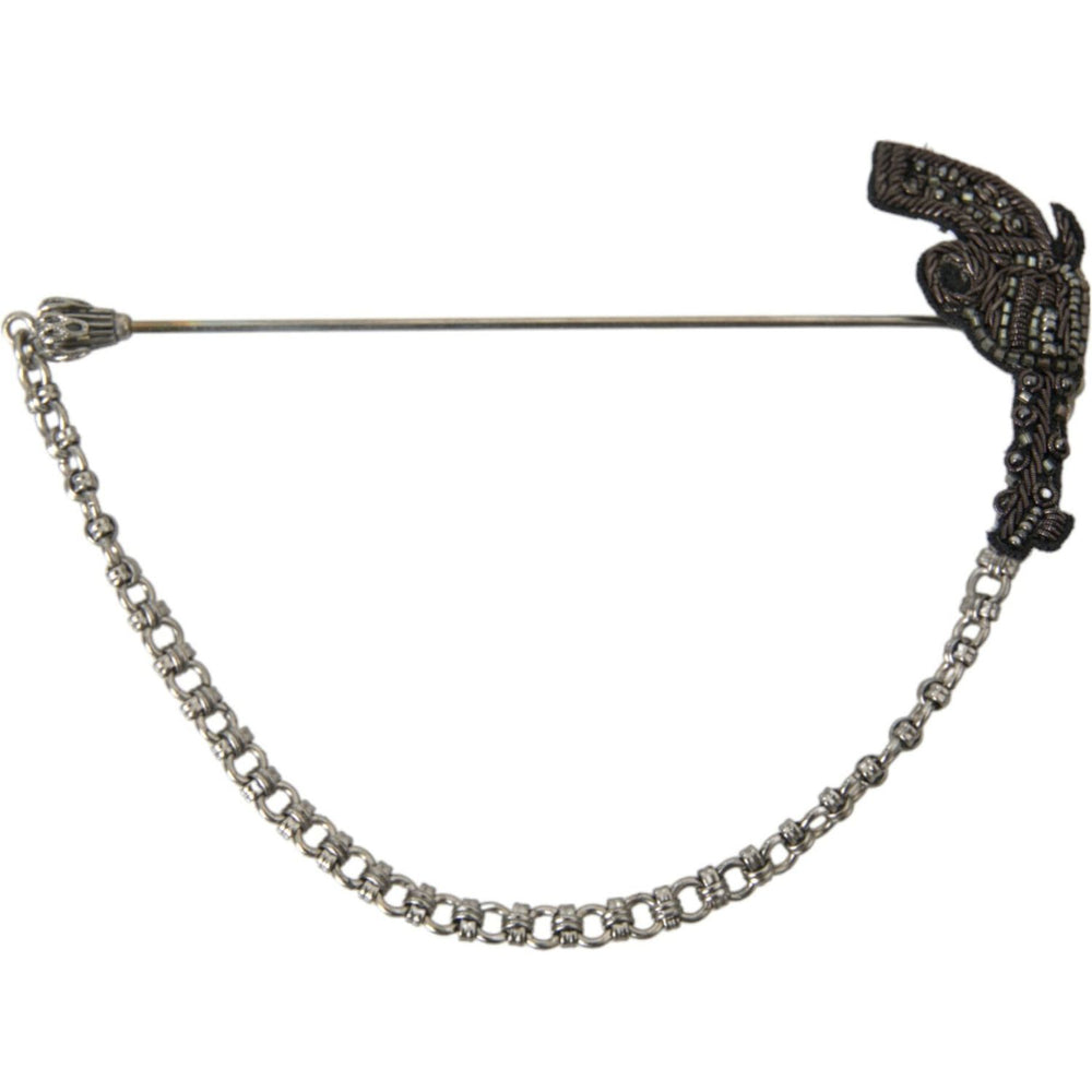 Dolce & Gabbana Brass Copper Silk Revolver Gun Men Brooch Lapel Pin SMY101448