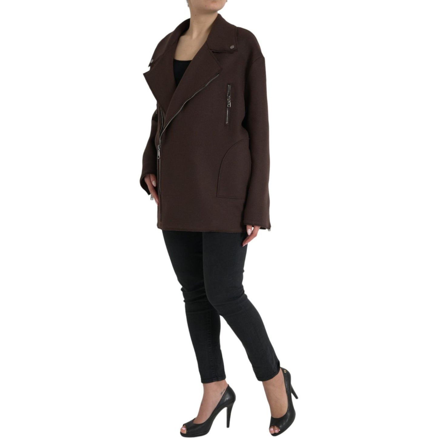 Dolce & Gabbana Brown Coat Short Biker Wool Jacket JKT4051-40