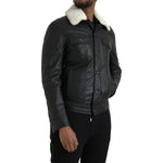 Dolce & Gabbana Black Leather Fur Collar Biker Coat Jacket JKT4049-46