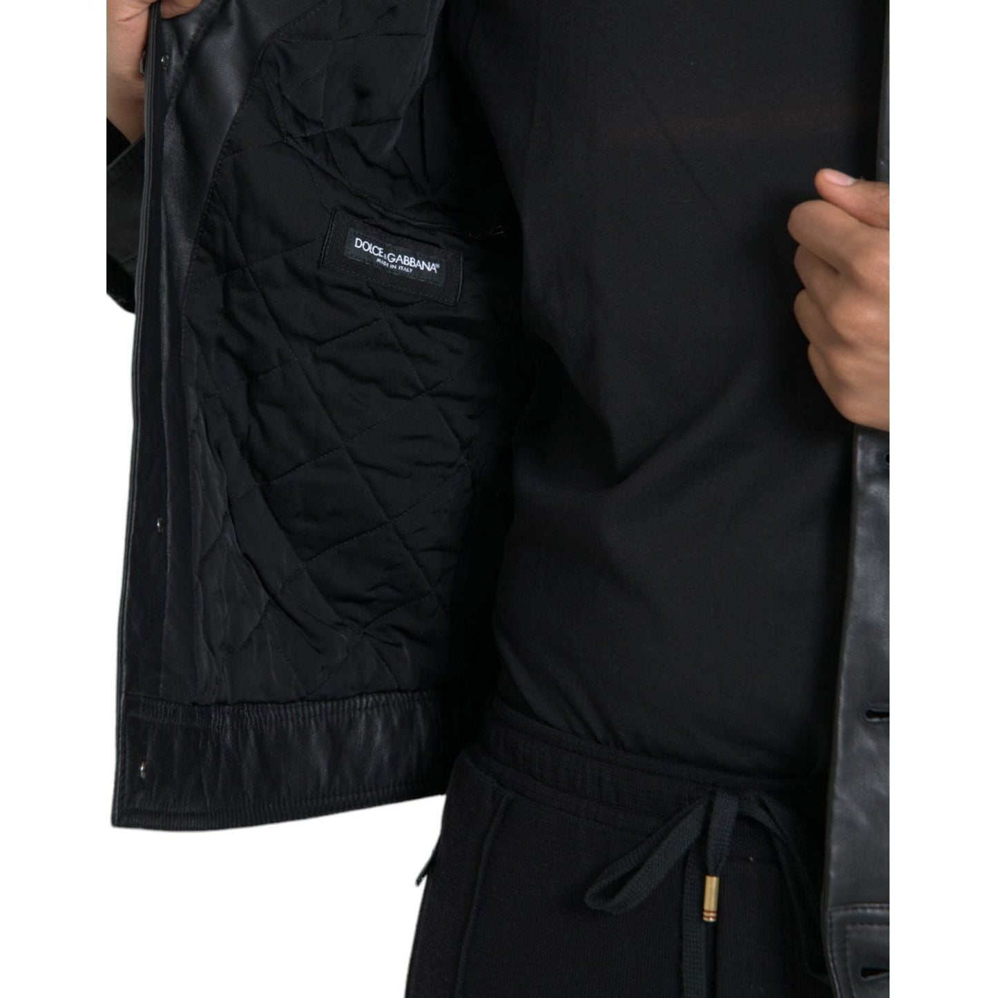 Dolce & Gabbana Black Leather Fur Collar Biker Coat Jacket JKT4049-46