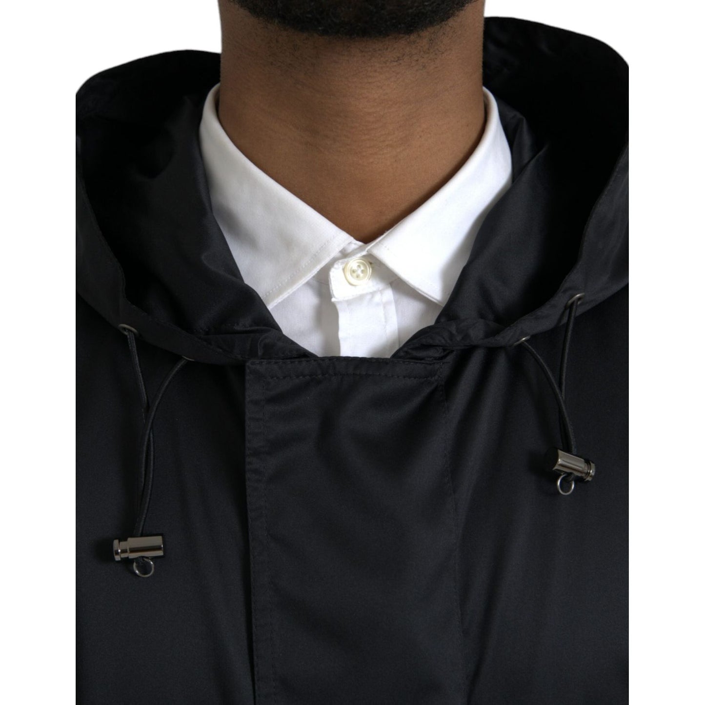 Dolce & Gabbana Black Polyester Hooded Long Windbreaker Jacket JKT4058-52