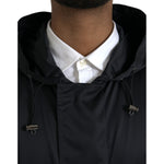 Dolce & Gabbana Black Polyester Hooded Long Windbreaker Jacket JKT4058-52