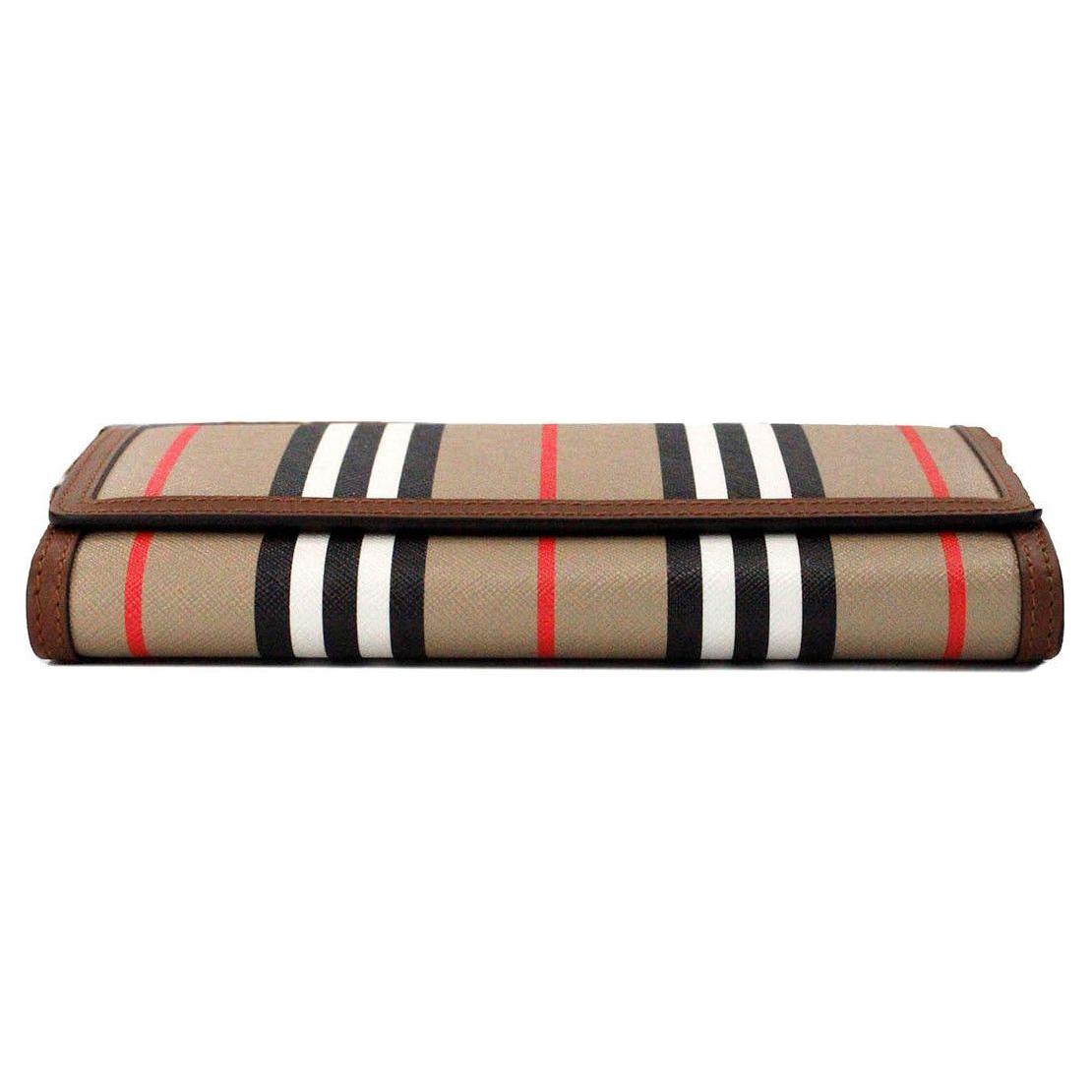 Burberry Hannah Icon Stripe Archive Tan E-Canvas Leather Wallet Crossbody Bag 89857