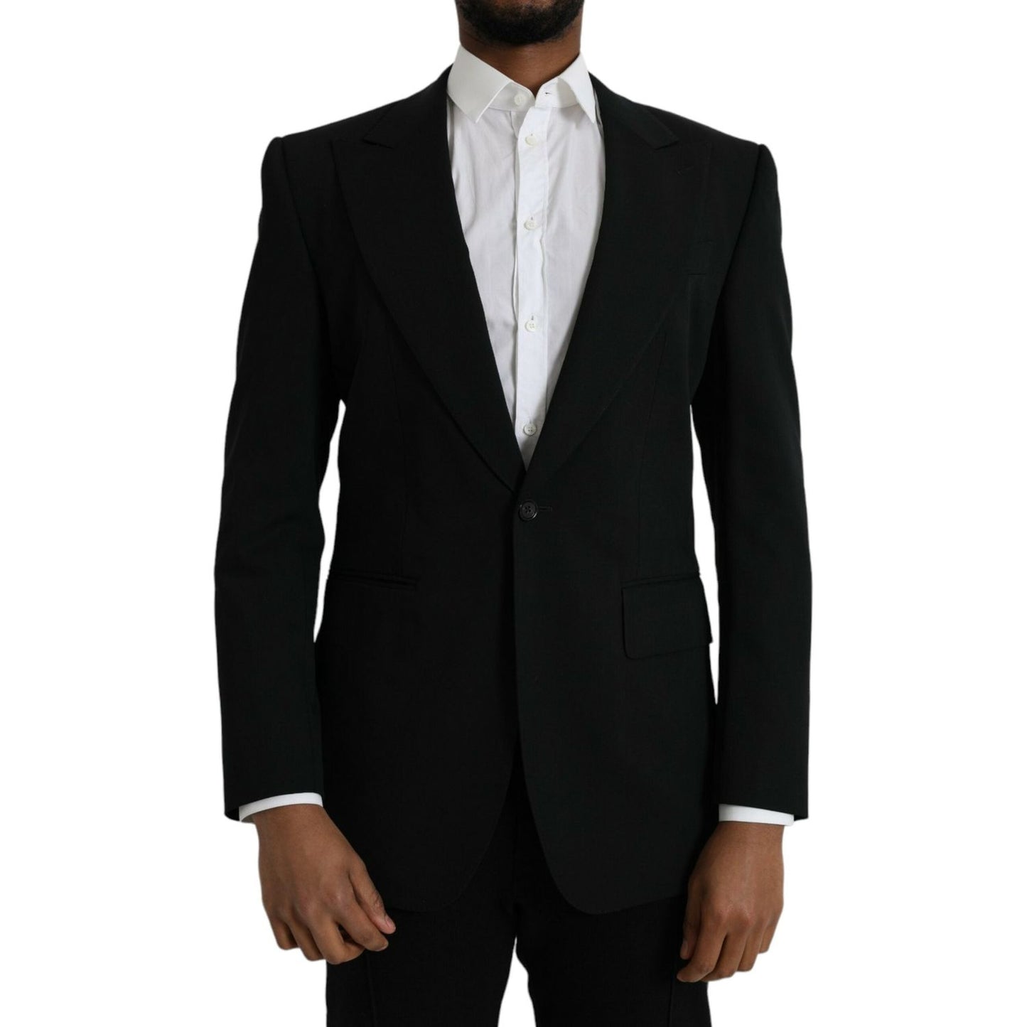 Dolce & Gabbana Black Wool Peak Single Breasted Coat Blazer JKT4024-48