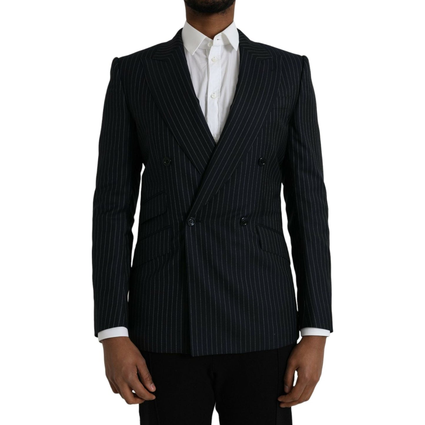 Dolce & Gabbana Black Stripe SICILIA Double Breasted Coat Blazer JKT4029-46