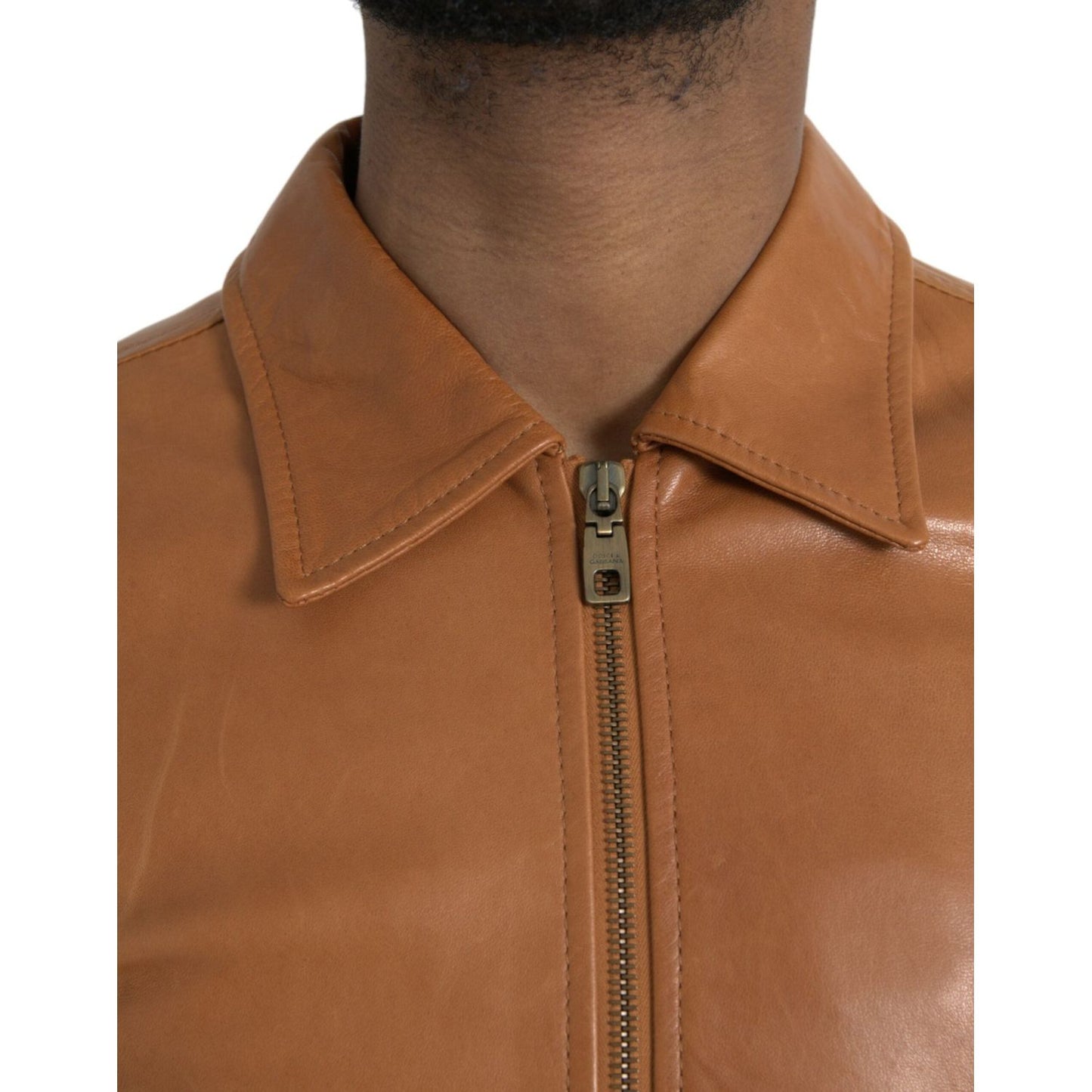 Dolce & Gabbana Brown Lamb Leather Full Zip Blouson Jacket JKT4047-44