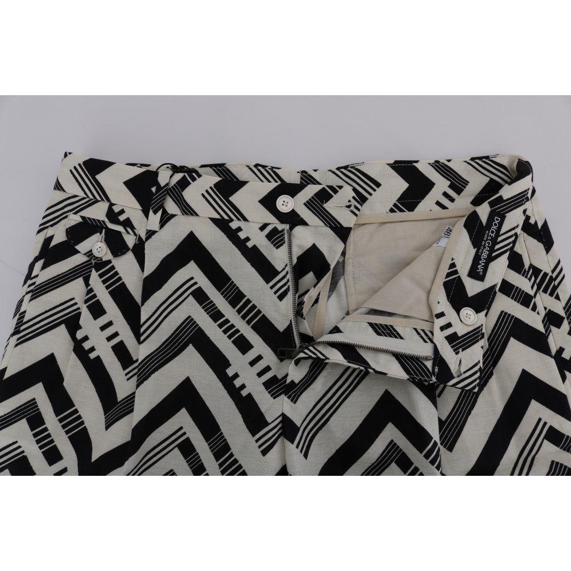 Dolce & Gabbana White Black Striped Cotton Linen Shorts SIG60408-8