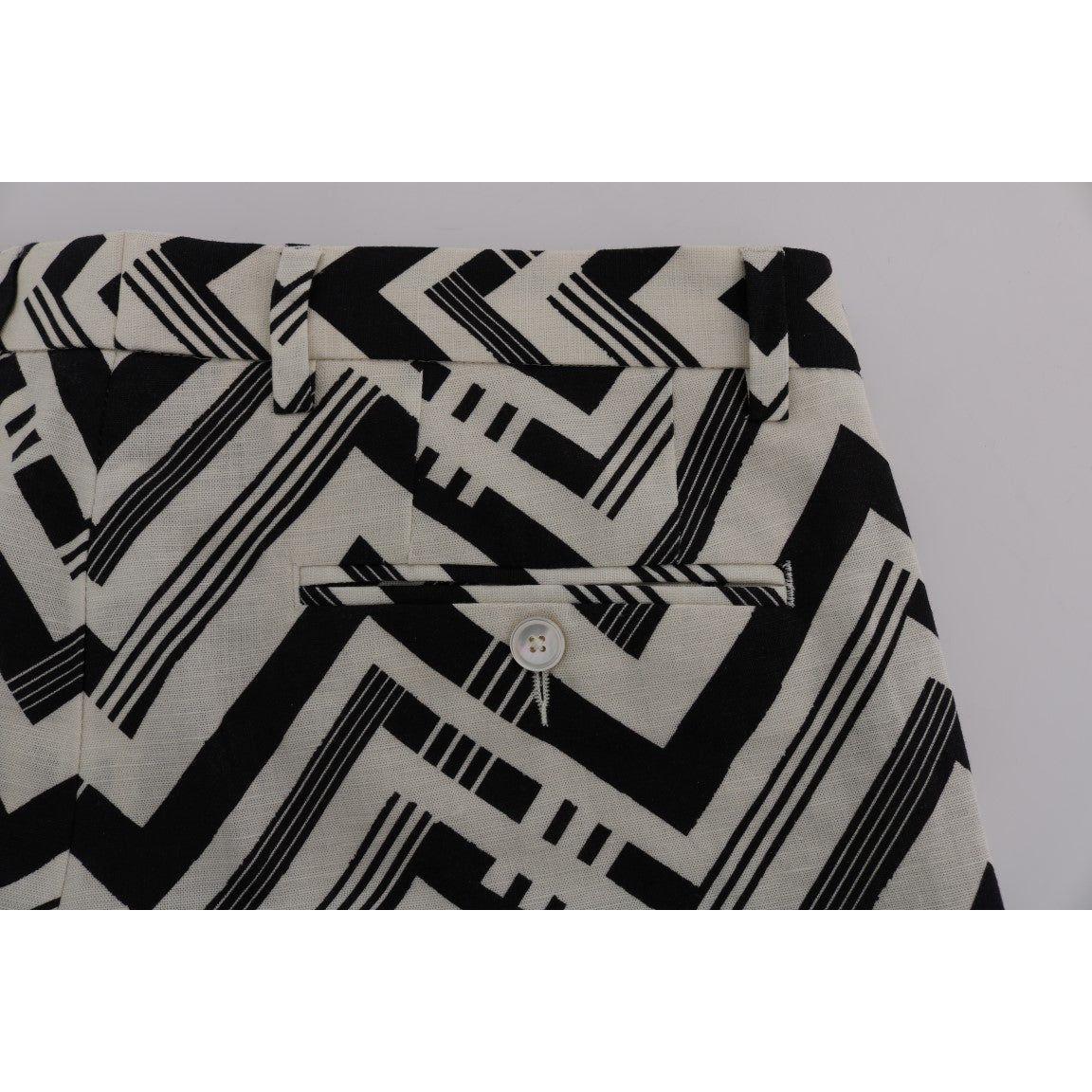 Dolce & Gabbana White Black Striped Cotton Linen Shorts SIG60408-8