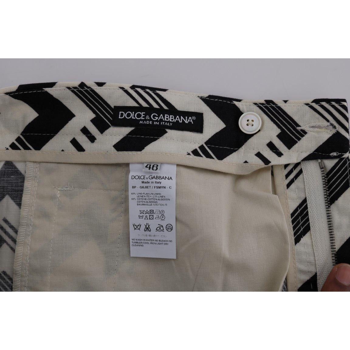 Dolce & Gabbana White Black Striped Cotton Linen Shorts SIG60408-8