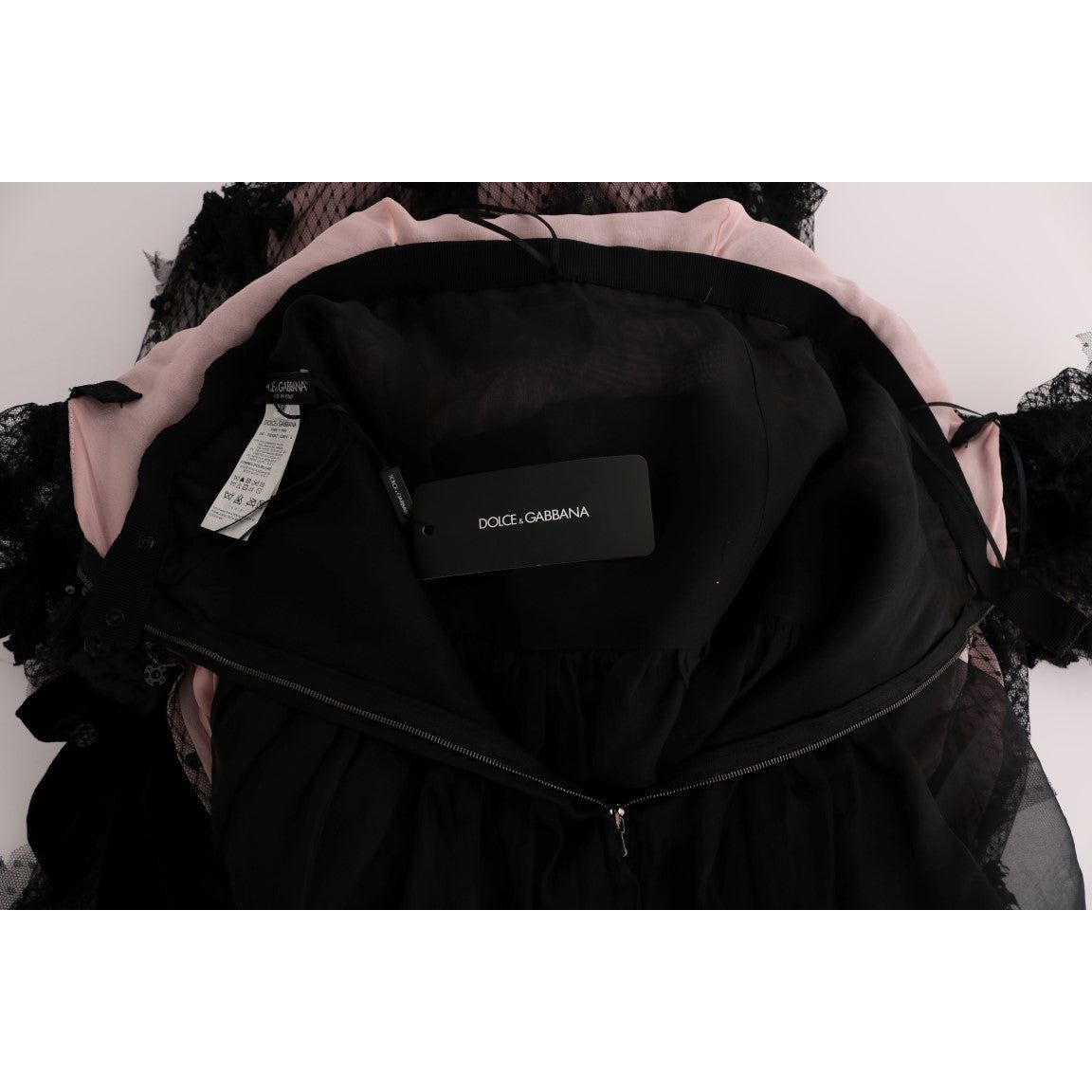 Dolce & Gabbana Black Pink Silk Applique Shift Dress SIG60592-1