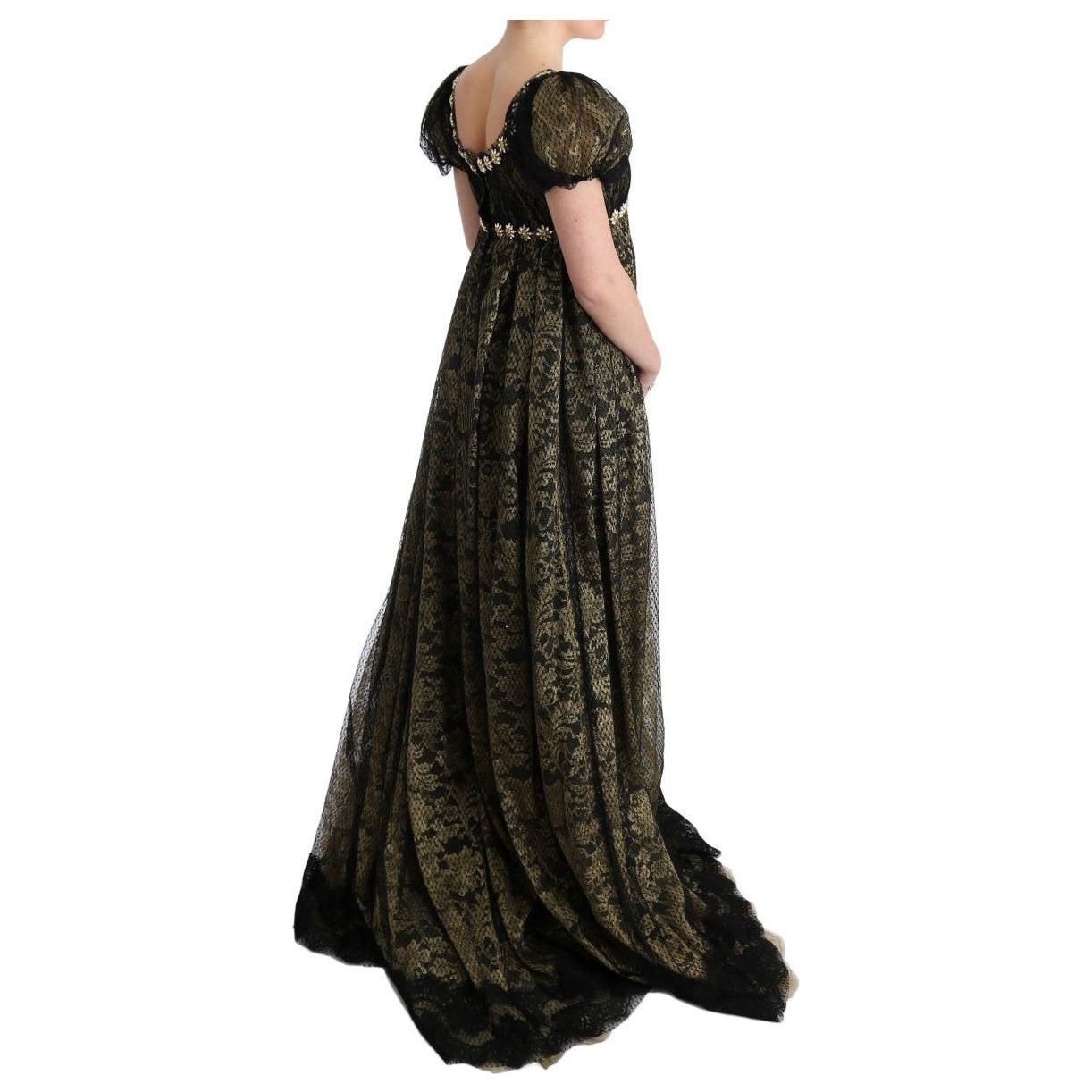 Dolce & Gabbana Black Yellow Crystal Lace Shift Dress