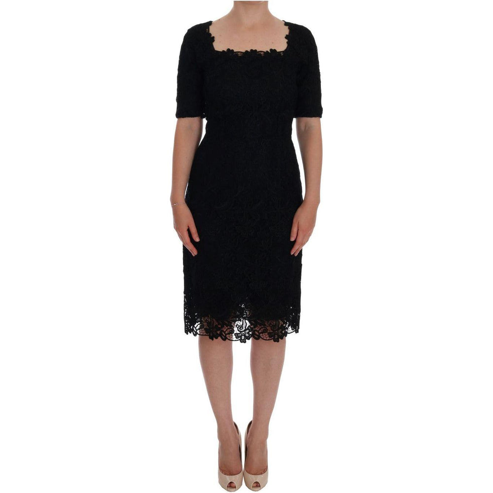 Dolce & Gabbana Black Floral Ricamo Sheath Dress DR1081-1