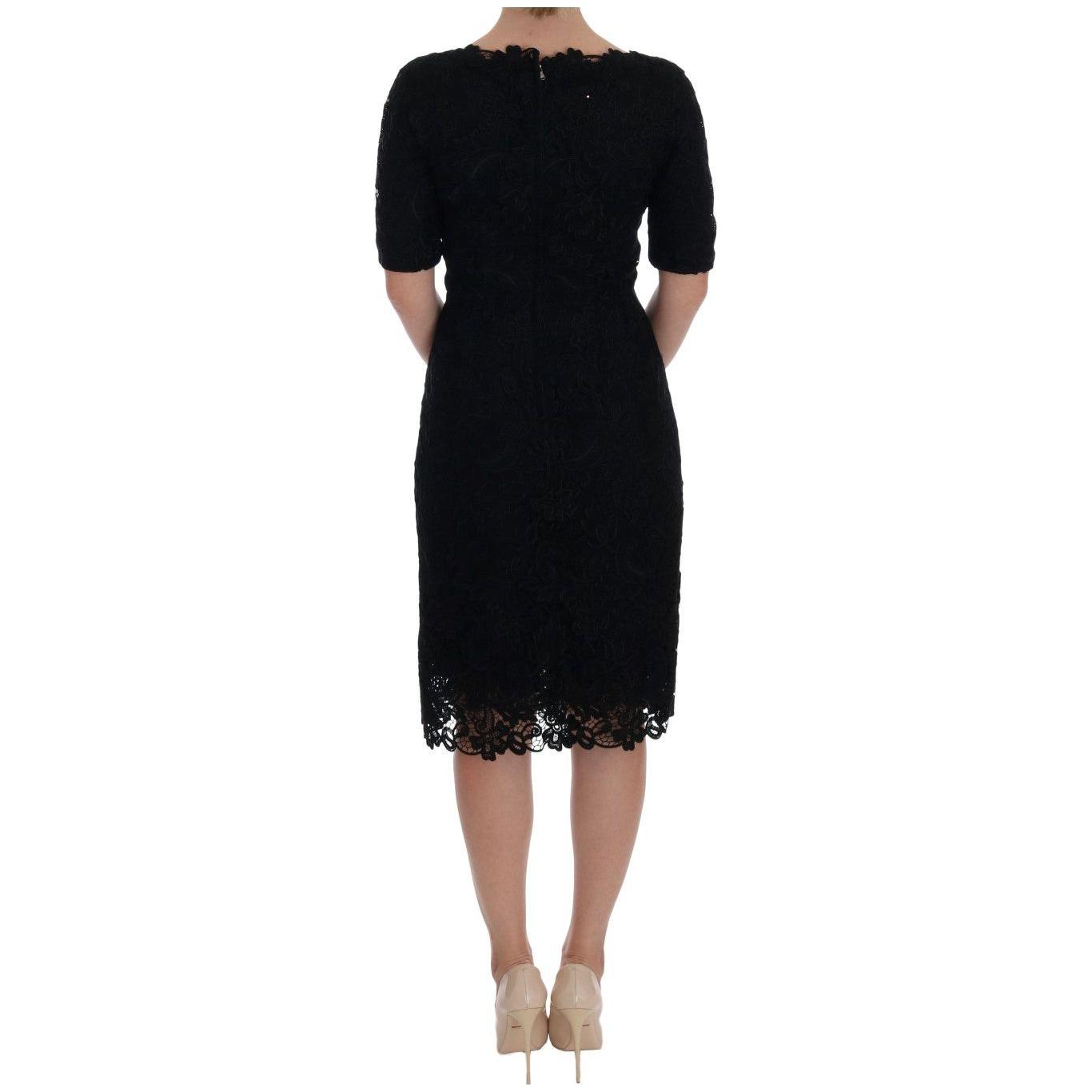 Dolce & Gabbana Black Floral Ricamo Sheath Dress DR1081-1