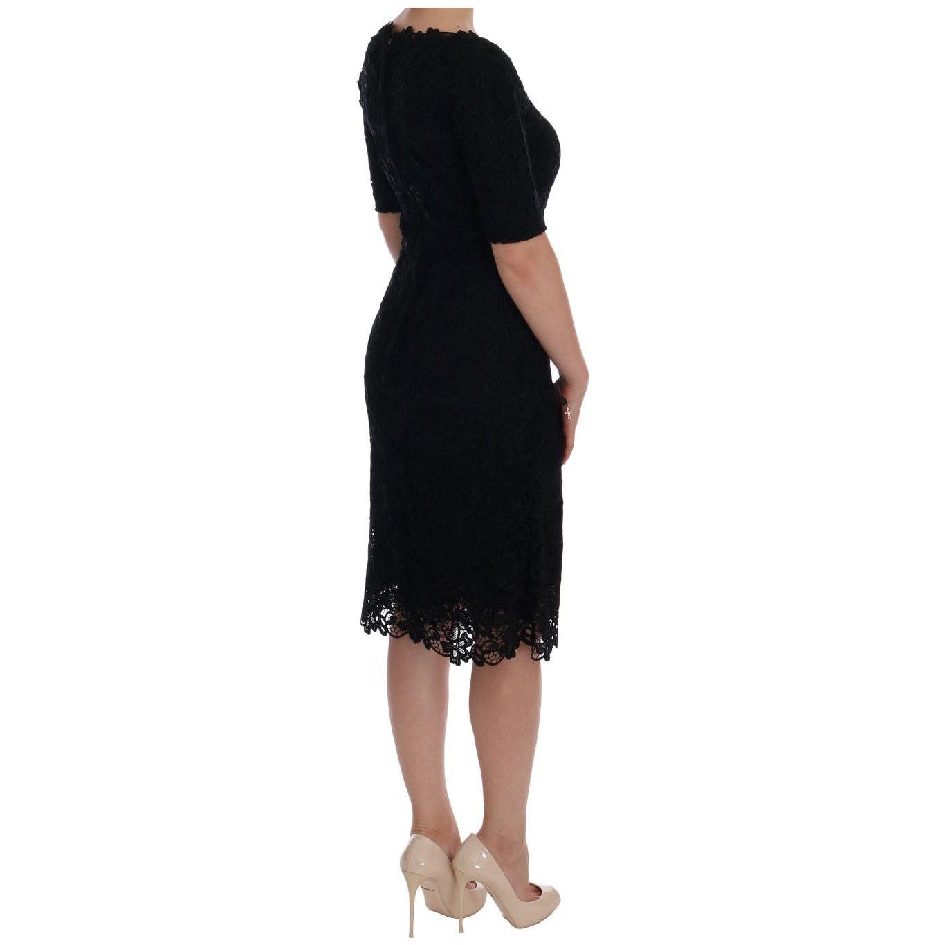Dolce & Gabbana Black Floral Ricamo Sheath Dress DR1081-1
