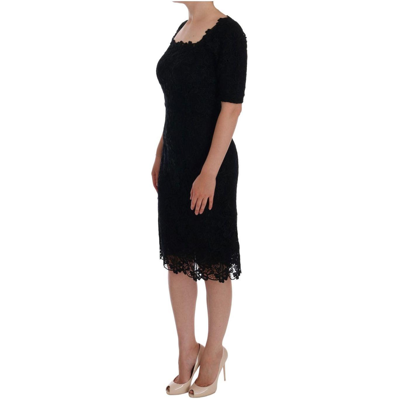 Dolce & Gabbana Black Floral Ricamo Sheath Dress DR1081-1