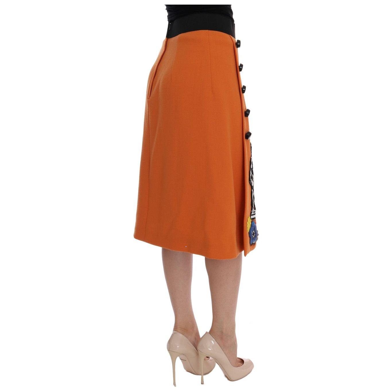 Dolce & Gabbana Orange Wool Crystal Sequin Appliques Skirt SKI1009-3