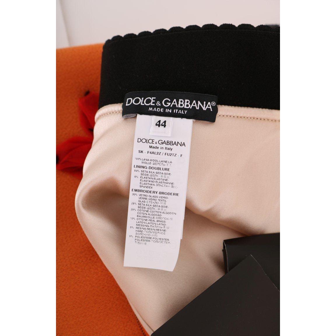 Dolce & Gabbana Orange Wool Crystal Sequin Appliques Skirt SKI1009-3