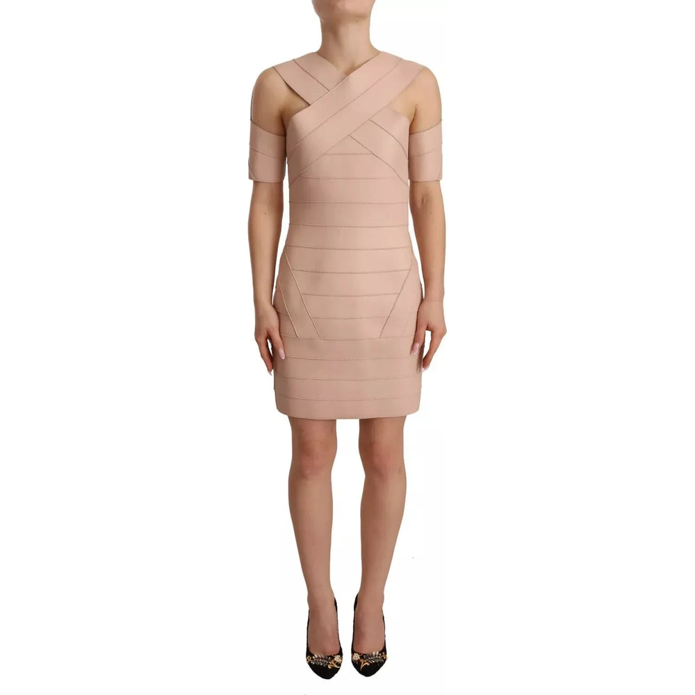 Dsquared² Beige Leather Open Shoulder Sheath Mini Dress 295403198452 -42