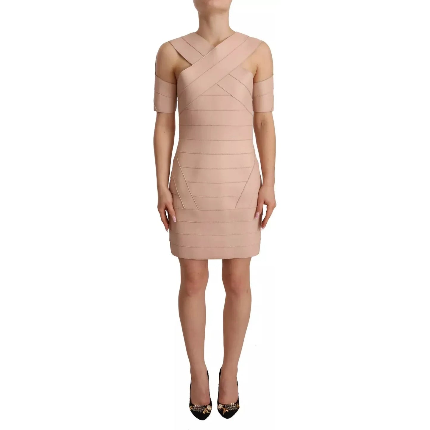 Dsquared² Beige Leather Open Shoulder Sheath Mini Dress 295403198452 -42