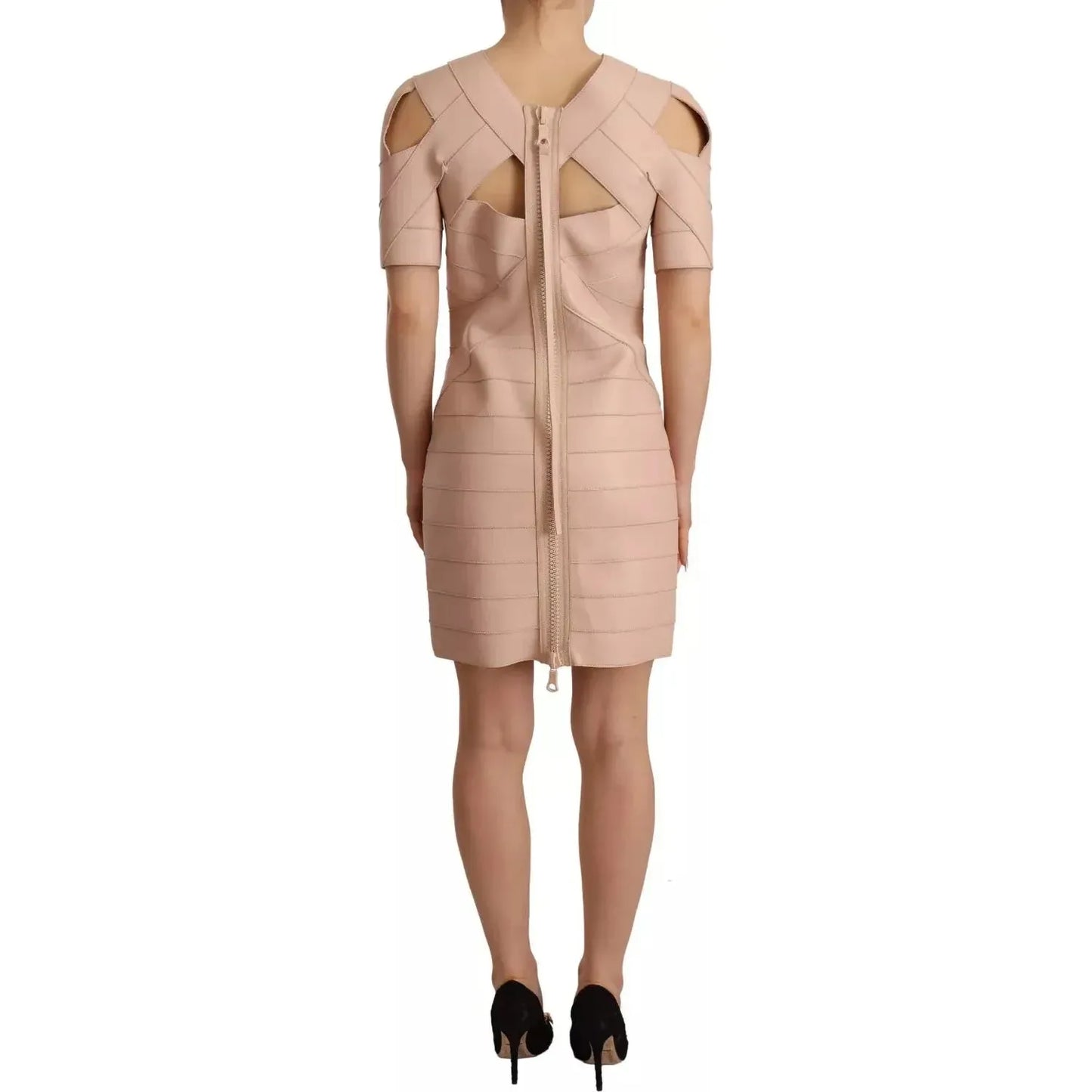 Dsquared² Beige Leather Open Shoulder Sheath Mini Dress 295403198452 -42
