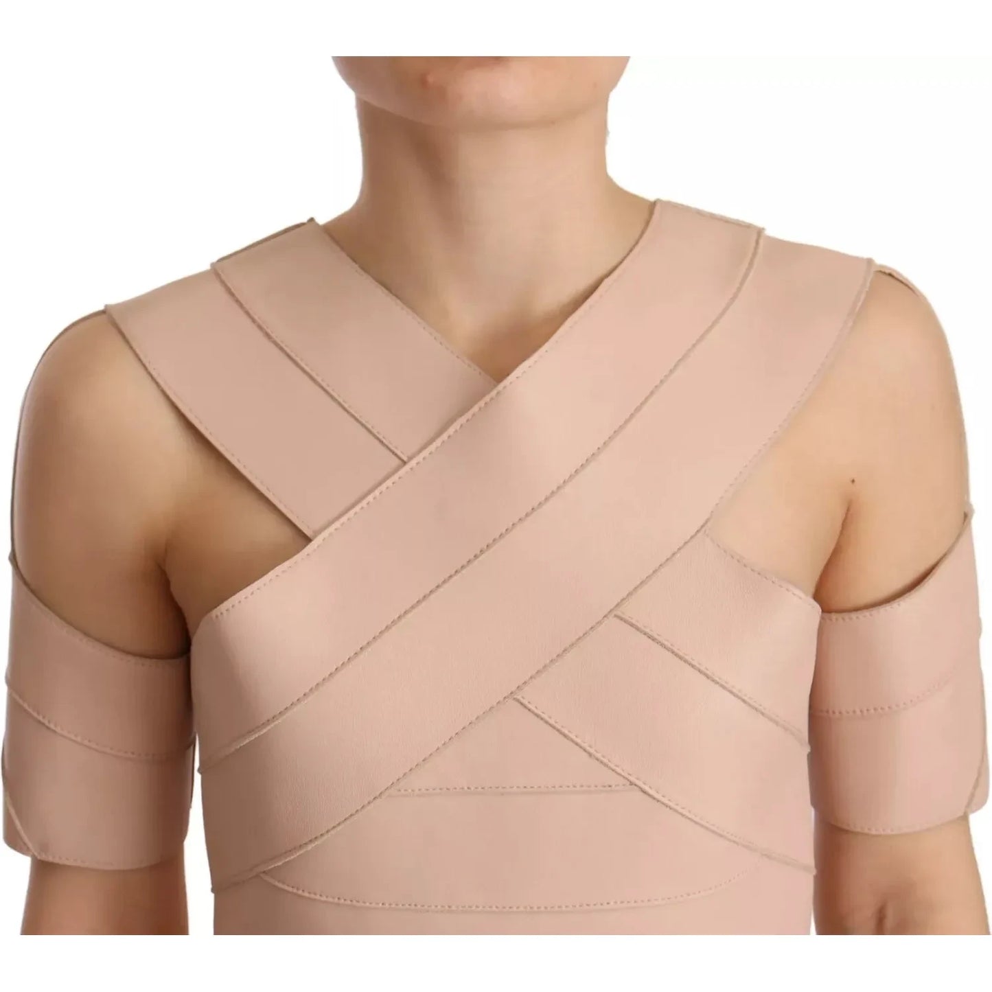Dsquared² Beige Leather Open Shoulder Sheath Mini Dress 295403198452 -42
