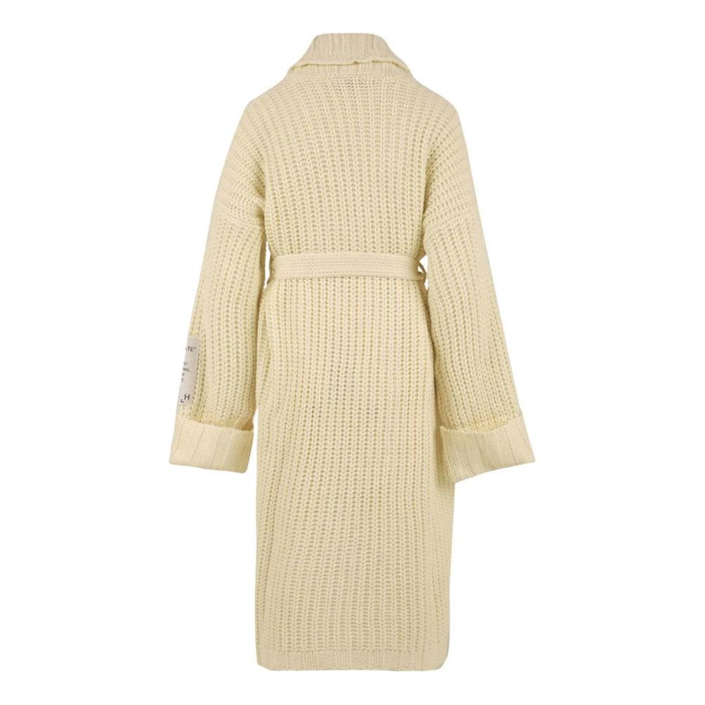 Hinnominate Elegant Pearl Ribbed Knit Cardigan with Belt
