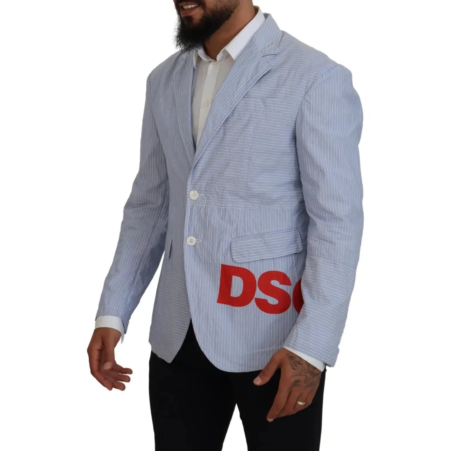Dsquared² Blue Striped Single Breasted Formal Coat Blazer JKT3545-48