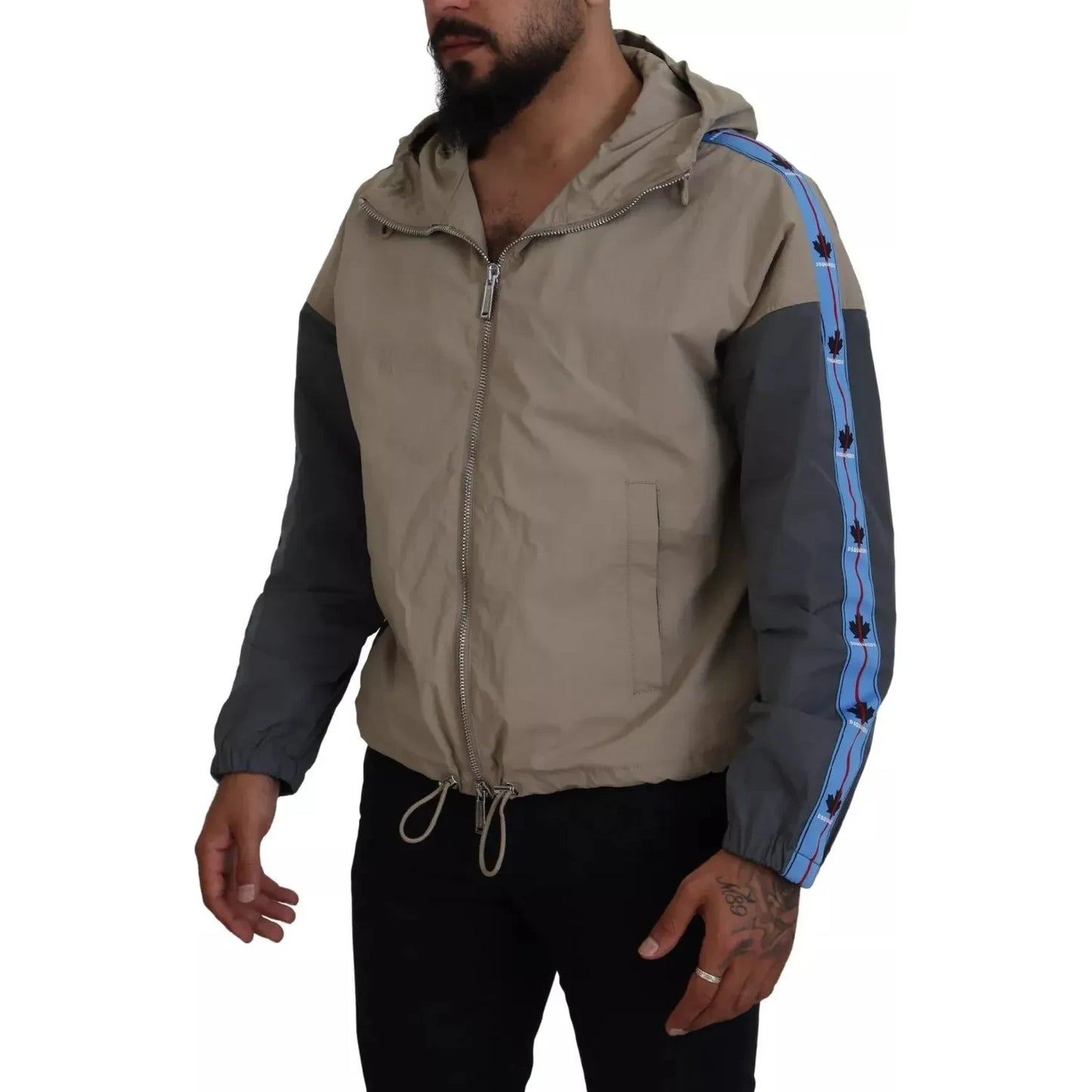 Dsquared² Brown Gray Sleeves Hooded Full Zip Jacket JKT3510-48