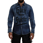 Dsquared² Blue Washed Goth Surfer Print Men Denim Shirt JKT3535-48