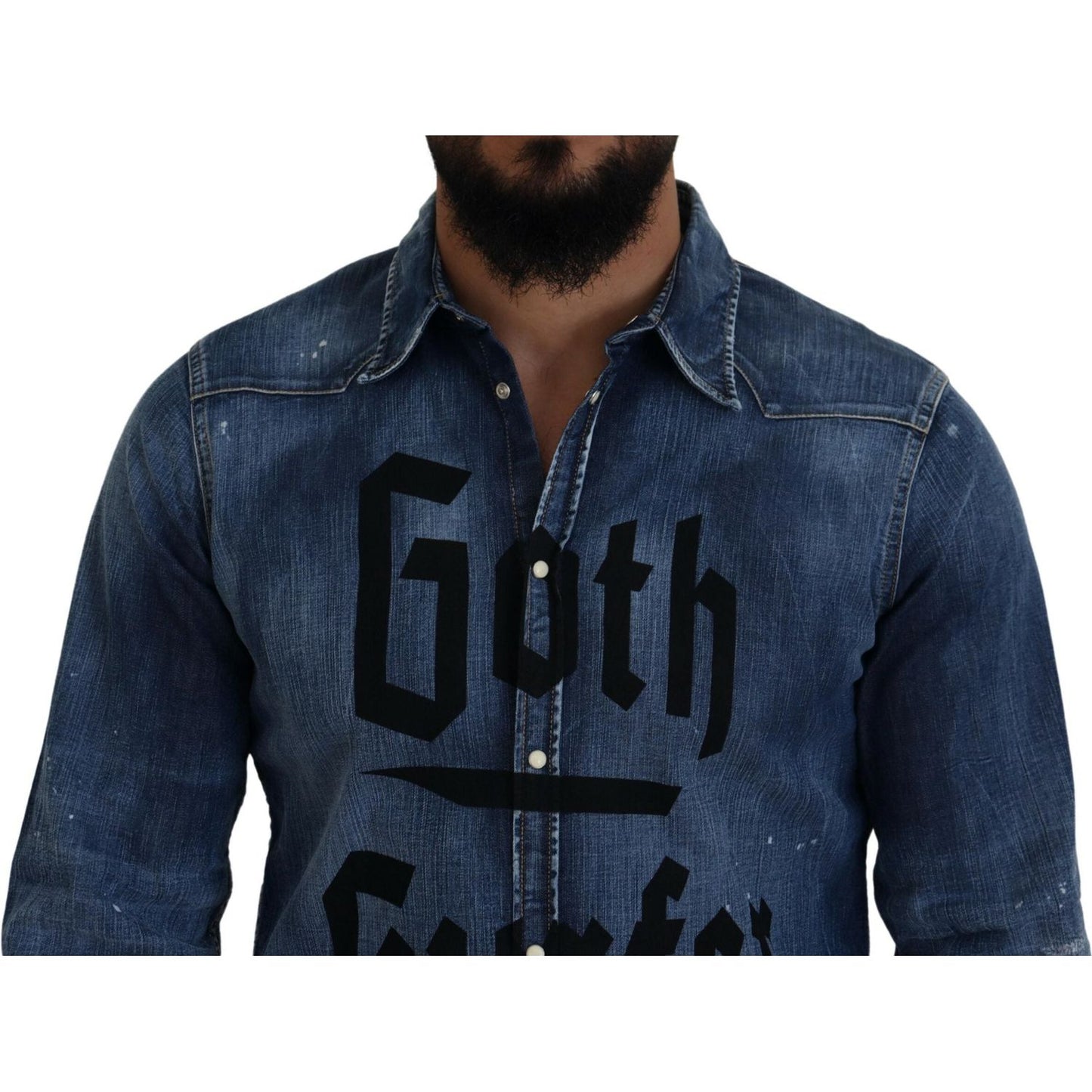 Dsquared² Blue Washed Goth Surfer Print Men Denim Shirt JKT3535-48