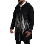 Dsquared² Black White Print Long Hooded Coat Nylon Jacket JKT3547-48