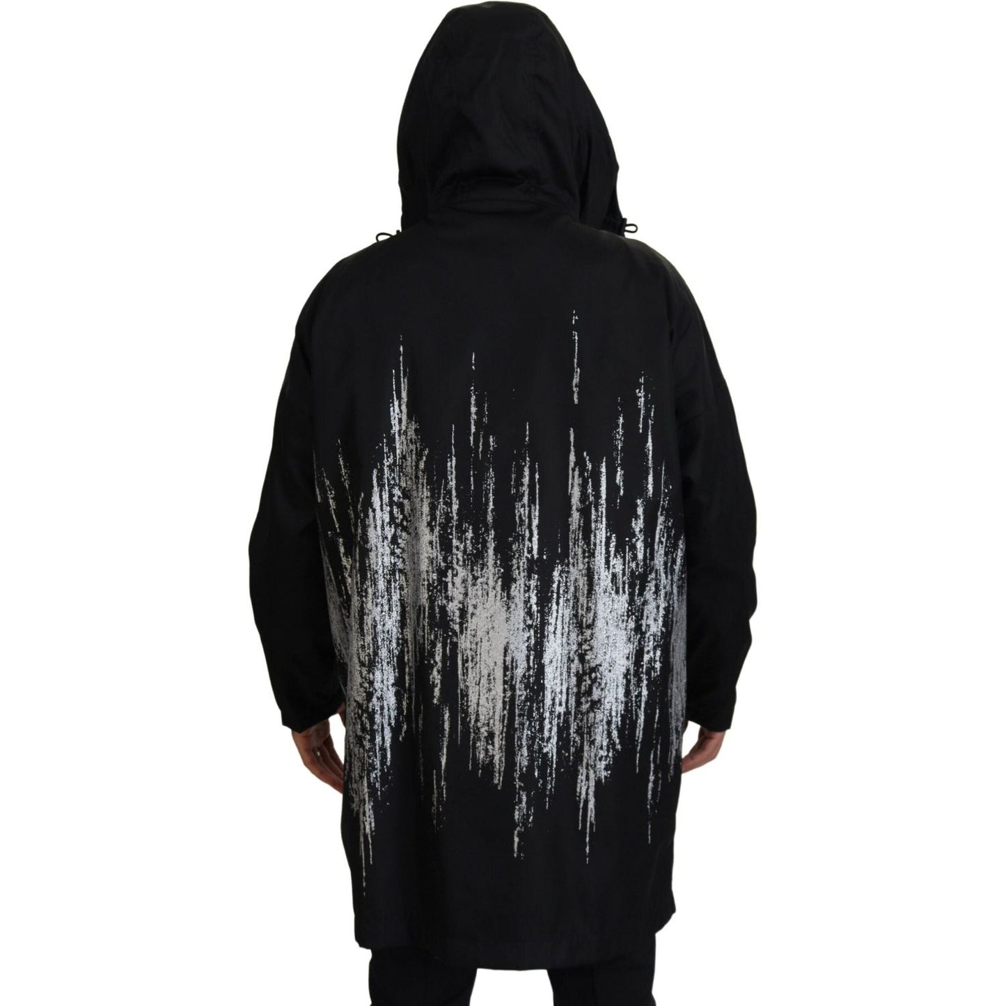 Dsquared² Black White Print Long Hooded Coat Nylon Jacket JKT3547-48
