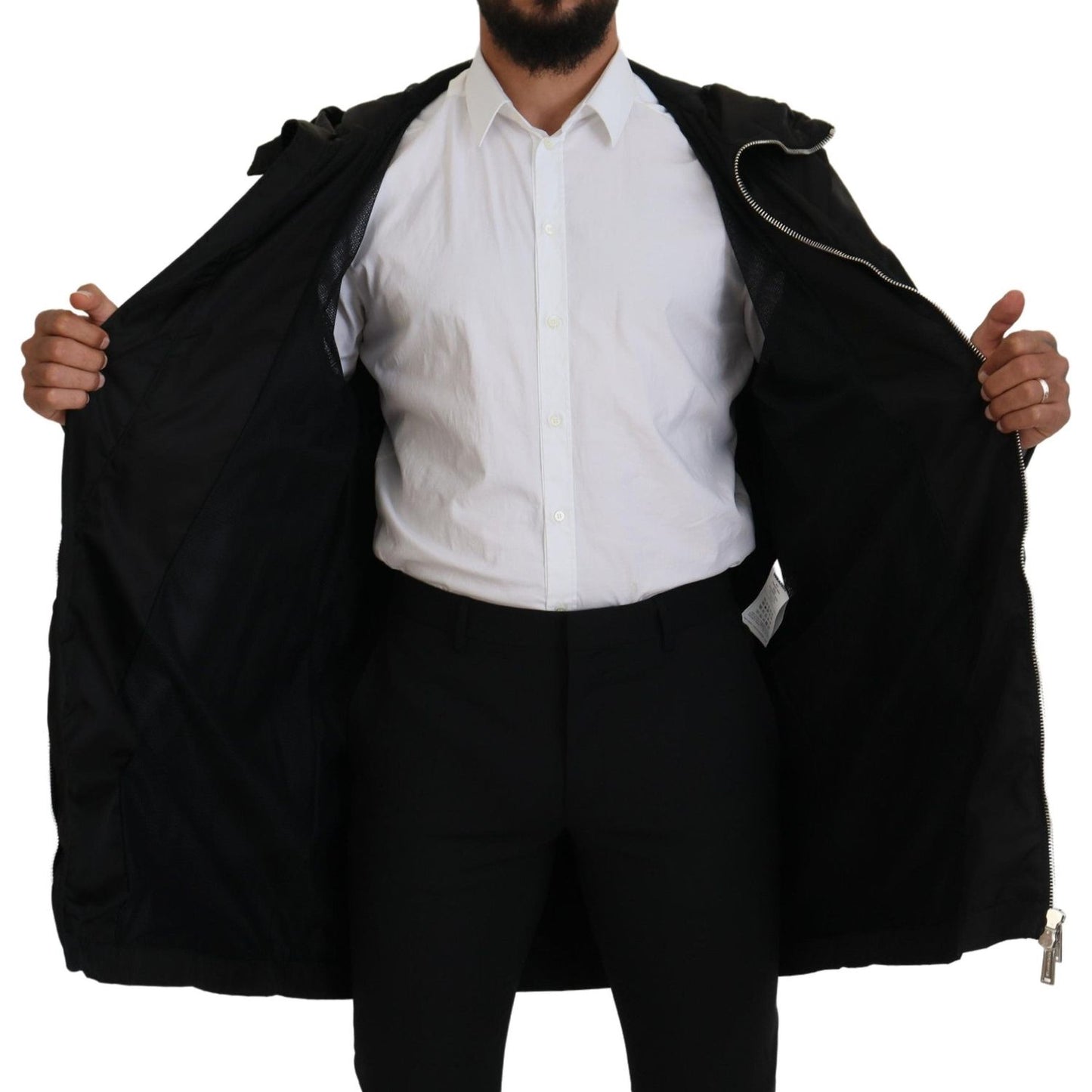 Dsquared² Black White Print Long Hooded Coat Nylon Jacket JKT3547-48