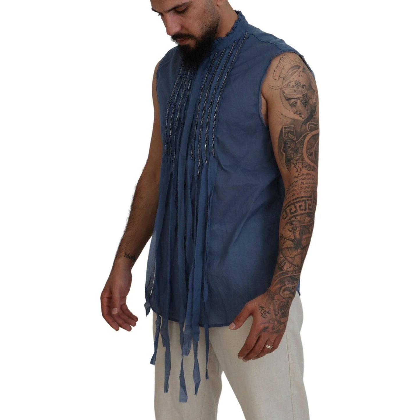 Dsquared² Blue Cotton Chain Embellishment Sleeveless Shirt TSH83551-48