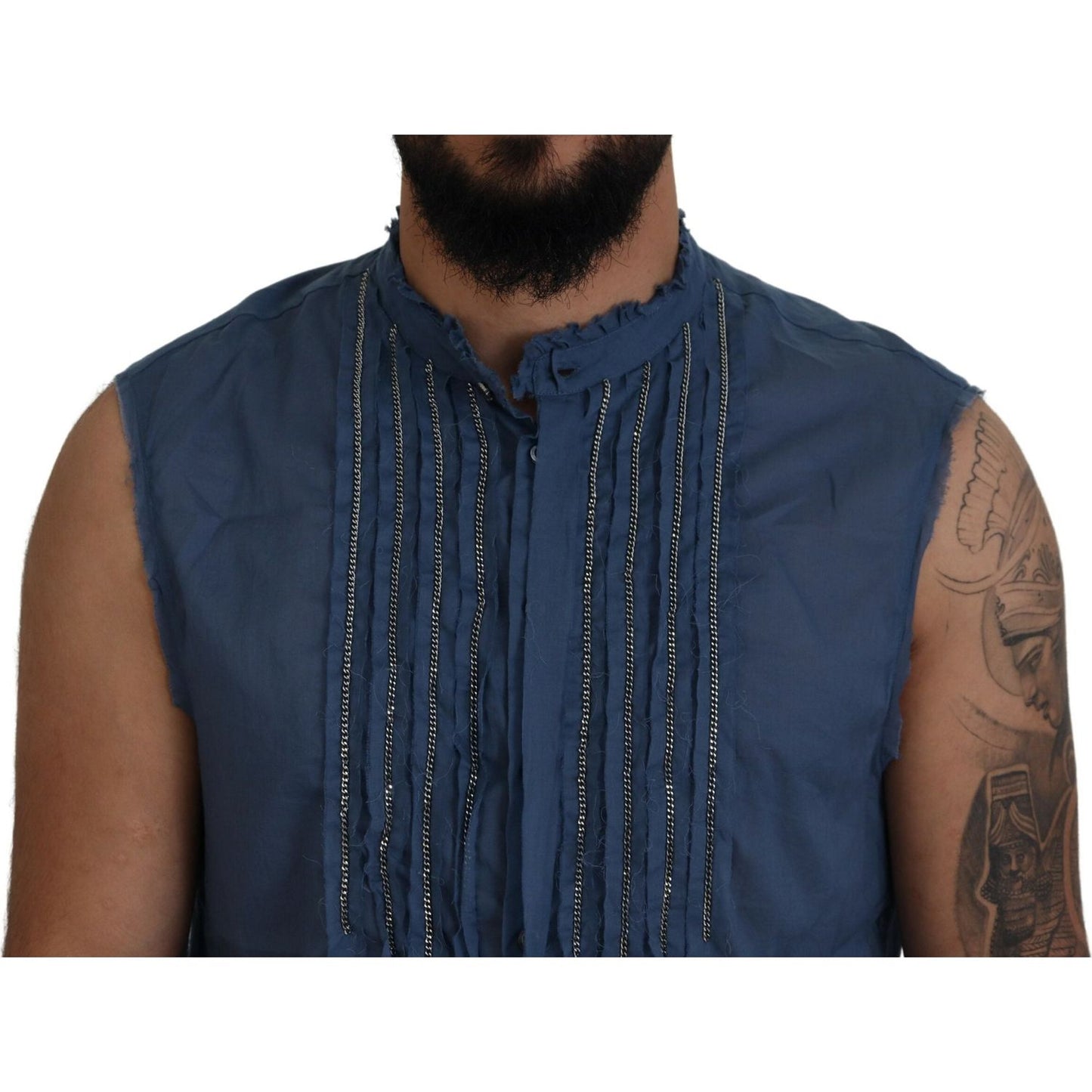 Dsquared² Blue Cotton Chain Embellishment Sleeveless Shirt TSH83551-48