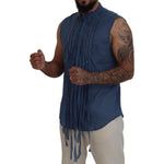 Dsquared² Blue Cotton Chain Embellishment Sleeveless Shirt TSH83551-48