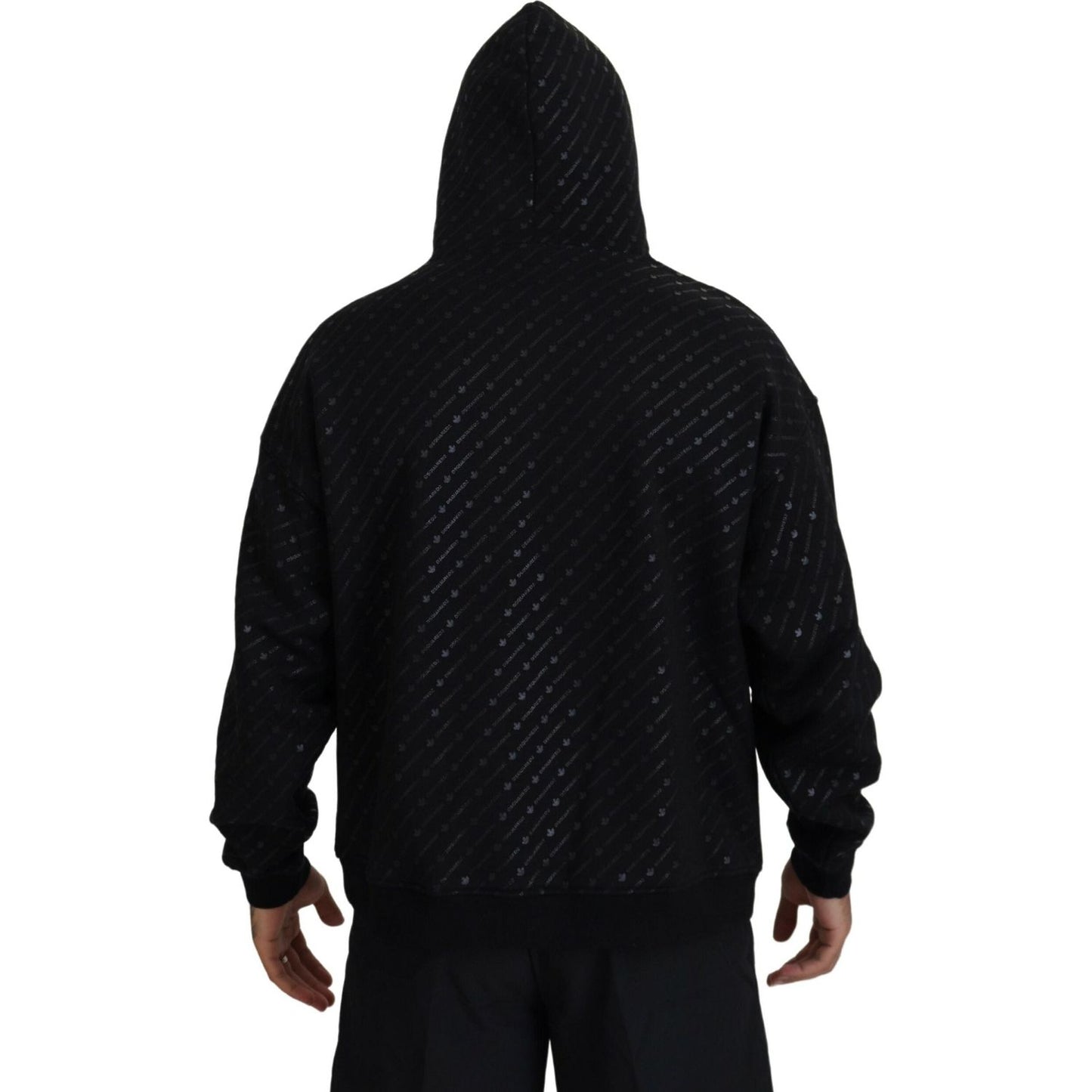 Dsquared² Black Cotton Hooded Printed Men Pullover Sweater TSH83492-48