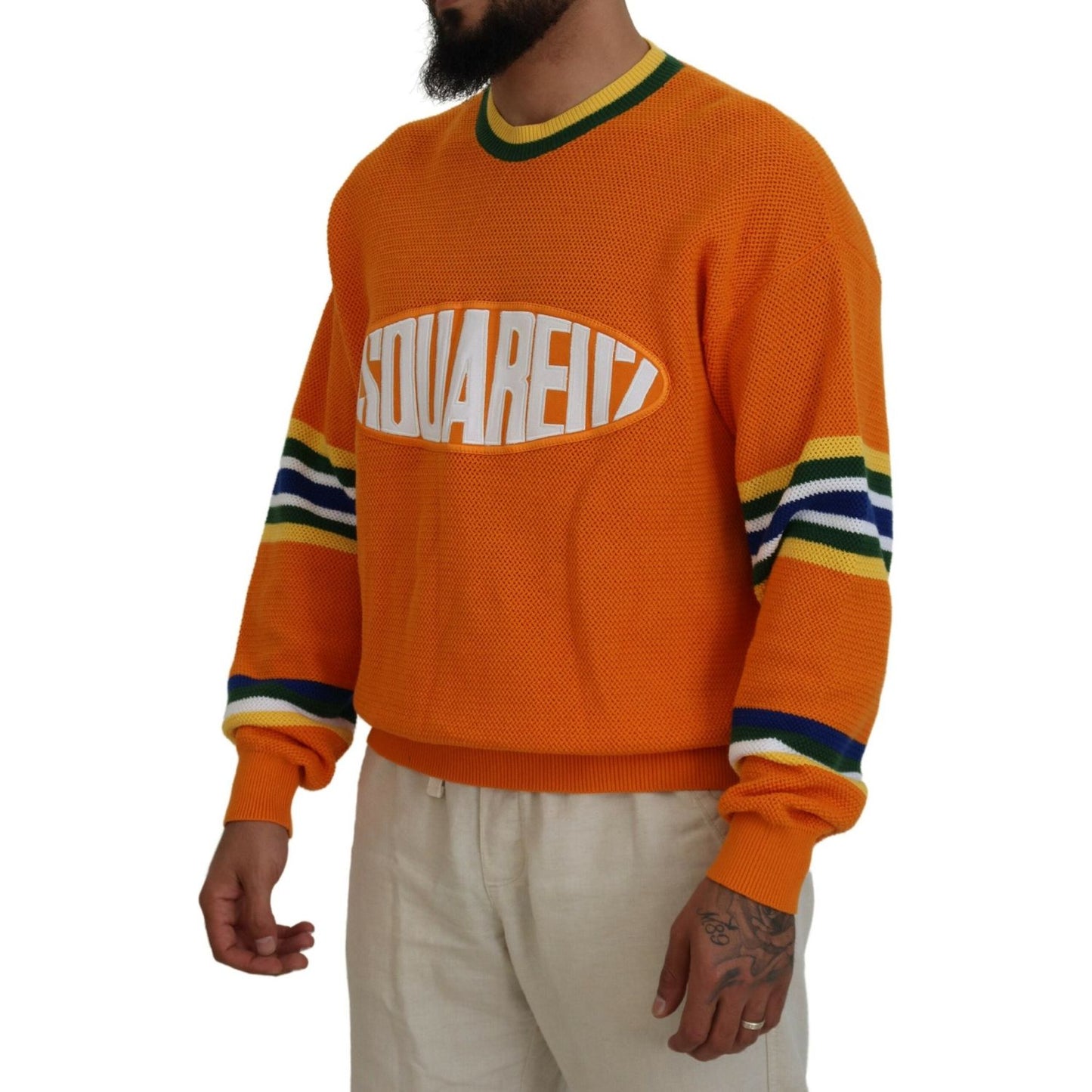 Dsquared² Orange Printed Long Sleeves Men Pullover Sweater TSH83543-48