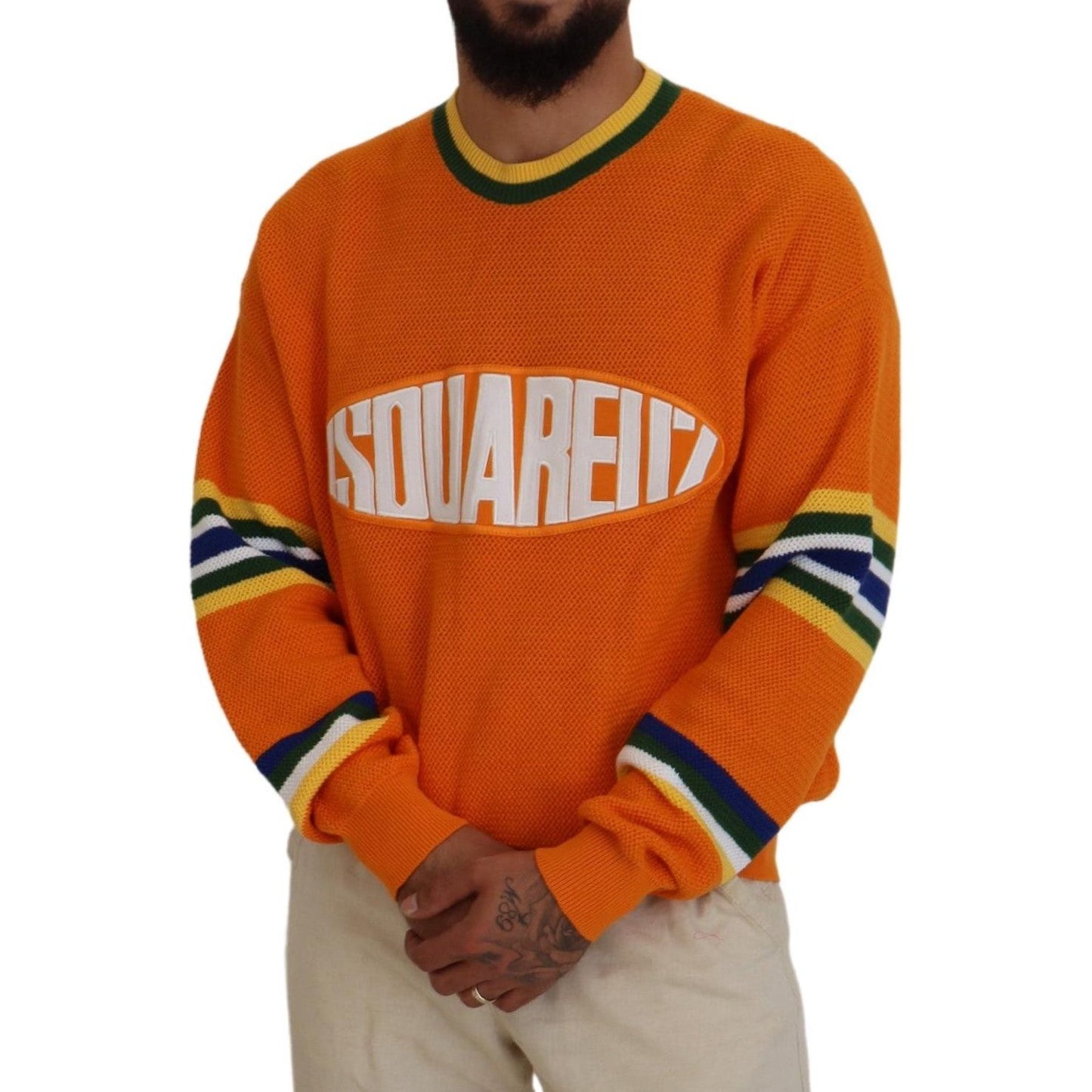 Dsquared² Orange Printed Long Sleeves Men Pullover Sweater TSH83543-48
