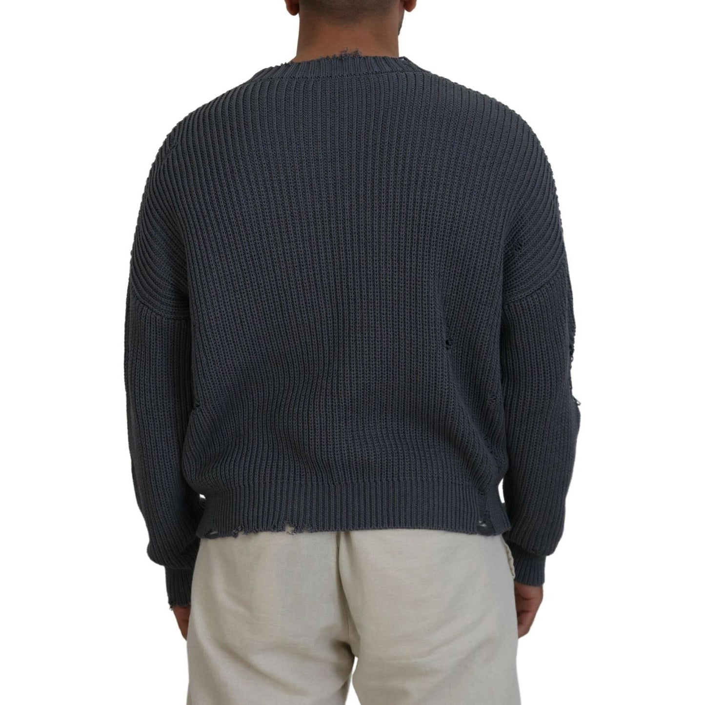 Dsquared² Gray Men Tattered Knitted Pullover Sweater TSH83547-48