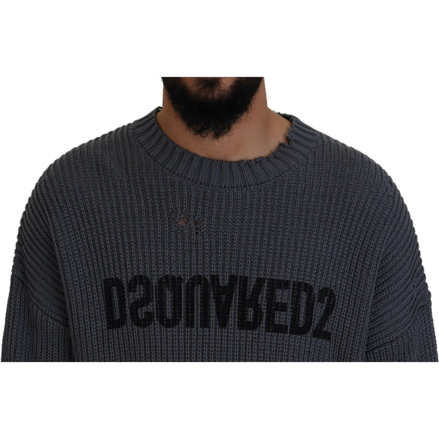 Dsquared² Gray Men Tattered Knitted Pullover Sweater TSH83547-48