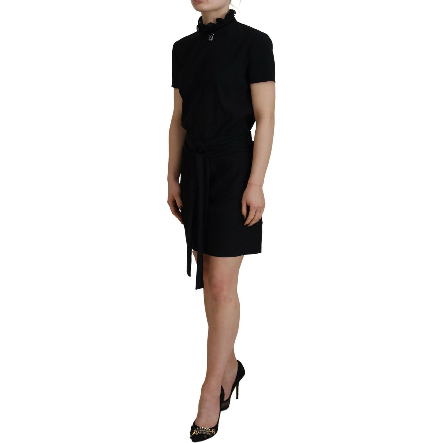Dsquared² Black Polyester Short Sleeves Sheath Mini Dress DR28837-38
