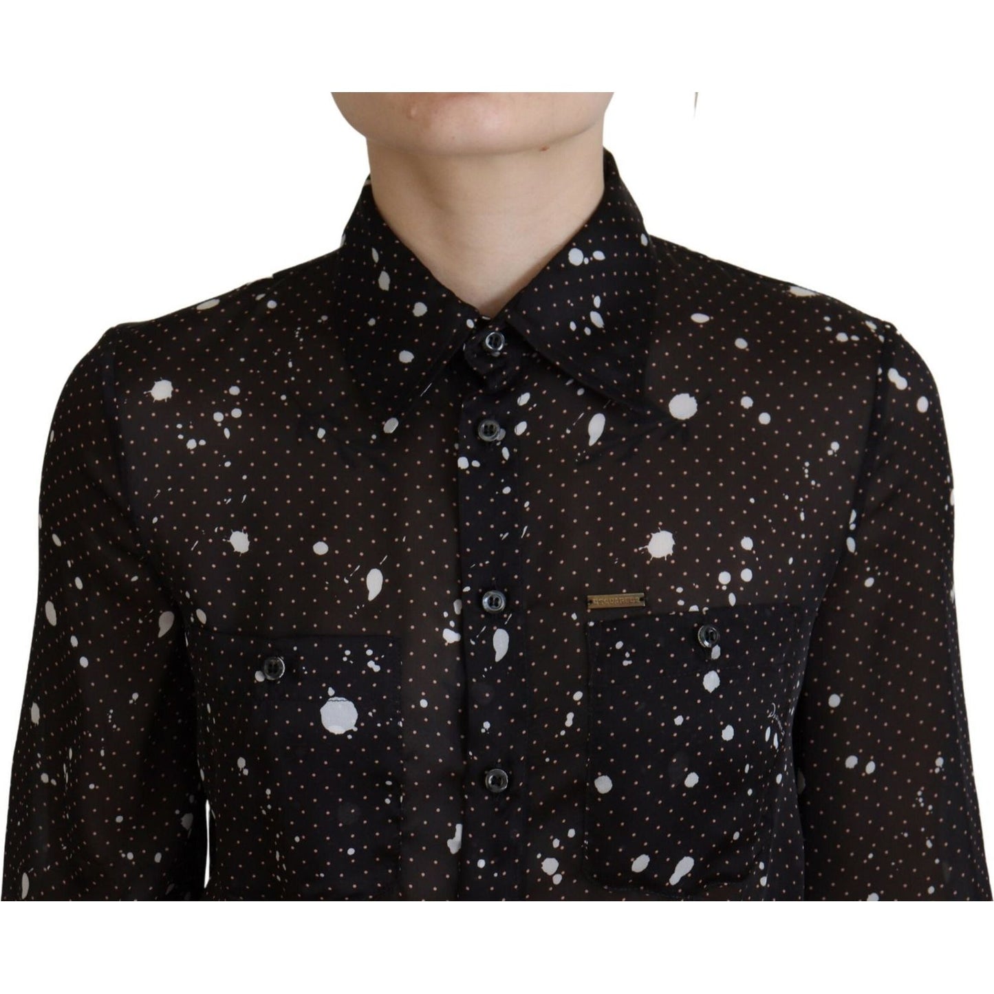 Dsquared² Black Polka Dot Long Sleeves Button Down Dress DR28839-38