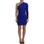 Dsquared² Blue Viscose One Shoulder Bodycon Ruched Mini Dress DR28910-38