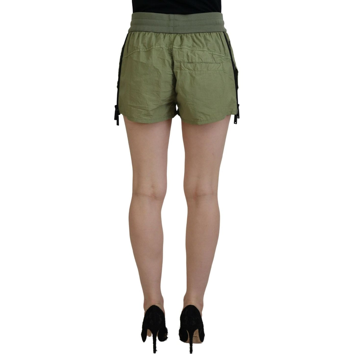 Dsquared² Green Cotton Mid Waist Drawstring Tapered Shorts PAN74533-38